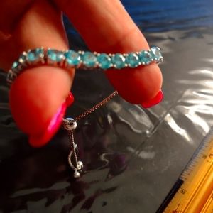 Sterling silver blue apatite adjustable slide bracelet